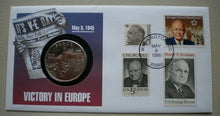 Load image into Gallery viewer, 1995 VICTORY IN EUROPE MARSHALL ISLANDS BUNC 5 DOLLAR COIN COVER PNC WITH INFO
