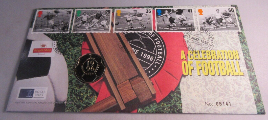1996 A CELEBRATION OF FOOTBALL BUNC £2 COIN COVER PNC STAMPS, P-MARKS, INFO CARD
