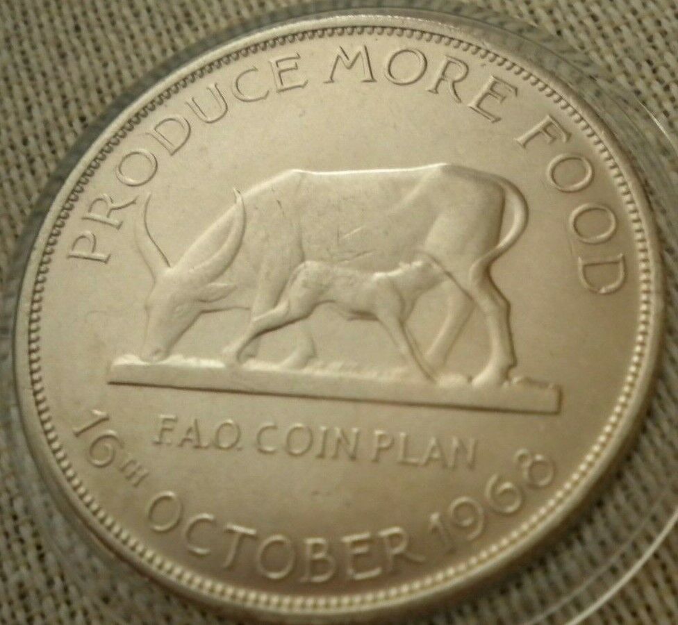 1968 PRODUCE MORE FOOD BANK OF UGANDA FIVE SHILLING COIN IN CLEAR CAPSULE