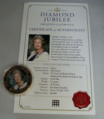 2012 QUEEN ELIZABETH II DIAMOND JUBILEE 1952-2012 50P CROWN COIN CAPSULE & COA