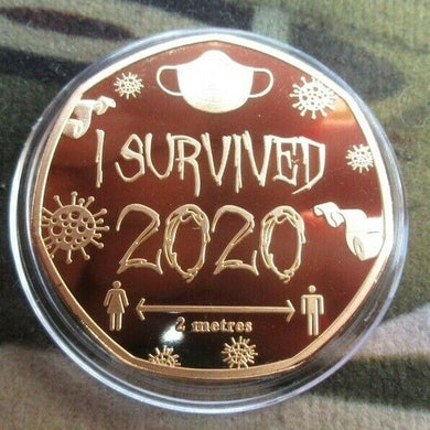 I SURVIVED 2020 MEDALLION GOLD PLATED NOVELTY 50p SHAPED COIN