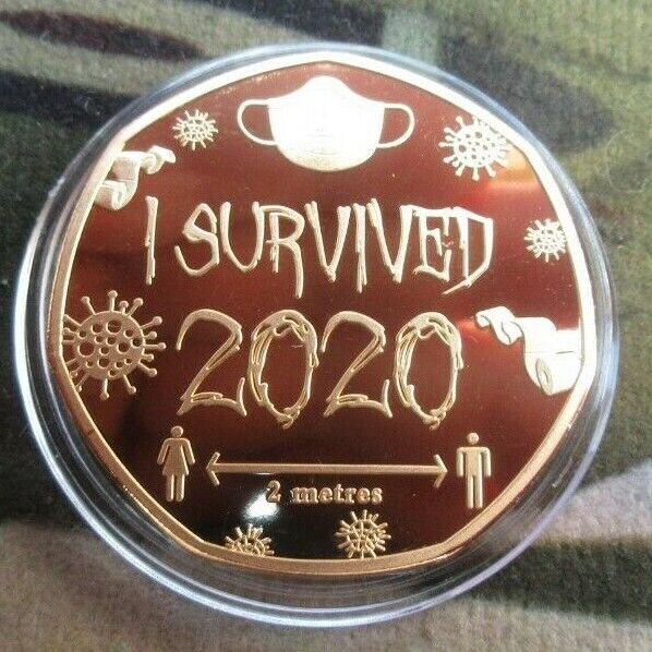 I SURVIVED 2020 MEDALLION GOLD PLATED NOVELTY 50p SHAPED COIN