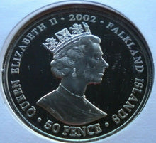 Load image into Gallery viewer, 2002 50TH ANNIVERSARY HM THE QUEEN&#39;S FIRST STAMPS 50p CROWN COIN COVER PNC
