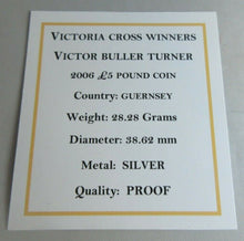 Load image into Gallery viewer, 2006 QEII VICTORIA CROSS WINNERS VICTOR BULLER TURNER S/PROOF £5 COIN BOX &amp; COA
