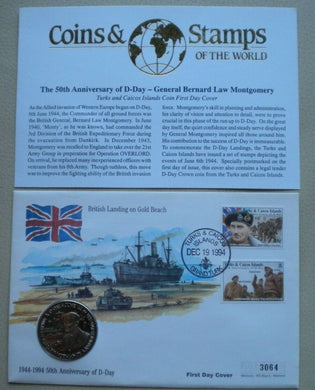 1994 BRITISH LANDING ON GOLD BEACH 50TH ANNIVERSARY D-DAY 5 CROWN COIN COVER PNC