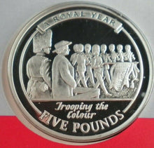 Load image into Gallery viewer, 2005 TROOPING THE COLOUR COMMEMORATIVE PROOF SILVER FIVE POUND CROWN COIN PNC
