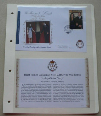 2011 WILLIAM & KATE - A ROYAL LOVE STORY WAR MUSEUM, OTTAWA  COMMEMORATIVE COVER