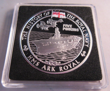 Load image into Gallery viewer, 2005 HISTORY OF THE ROYAL NAVY HMS ARK ROYAL SILVER PROOF £5 COIN  ROYAL MINT
