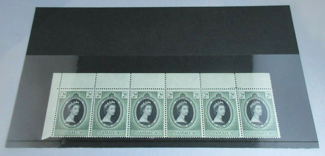 JAMAICA CORONATION 6 X 2d STAMPS MNH IN CLEAR FRONTED STAMP HOLDER