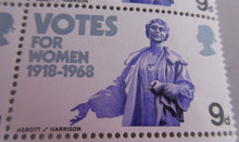 Load image into Gallery viewer, 1968 VOTES FOR WOMEN 9d BLOCK 10 X STAMPS MNH WITH CLEAR FRONTED STAMP HOLDER
