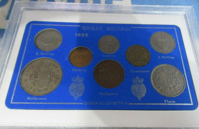 UK 1955 QUEEN ELIZABETH II 8 COIN SET IN CLEAR CASE ROYAL MINT BOOK OPTIONAL