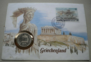 1980 GRIECHENLAND 20 DRACMAI APAXMAI COIN COVER PNC