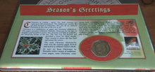 Load image into Gallery viewer, 1999 ISLE OF MAN CHRISTMAS PROOF 50P, MERRY CHRISTMAS BENHAM SILK PNC + COA
