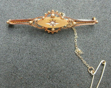 Load image into Gallery viewer, Beautiful Antique 15Ct Gold Diamond Set Bar Brooch With Safety Chain cased
