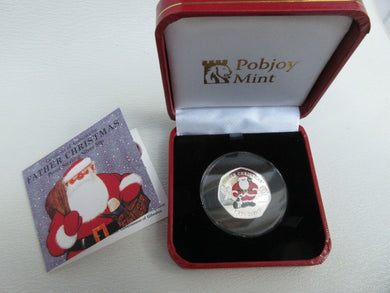 2019 FATHER CHRISTMAS SILVER PROOF 50P COLOURED WITH COA & PRESENTATION BOX