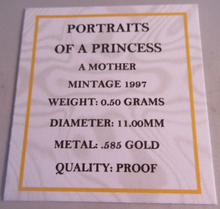 Load image into Gallery viewer, 1997 PORTRAITS OF A PRINCESS A MOTHER MINITURE MEDAL .585 GOLD PROOF BOX &amp; COA
