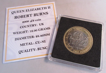 Load image into Gallery viewer, 2009 ROBERT BURNS QEII BUNC £2 TWO POUND COIN WITH QUAD CAPSULE &amp; COA
