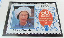 Load image into Gallery viewer, 1986 QUEEN ELIZABETH II 60TH BIRTHDAY NIUTAO TUVALU STAMPS &amp; ALBUM SHEET
