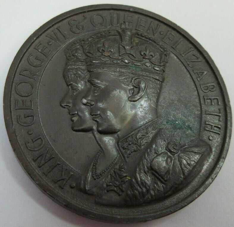 1937 KING GEORGE VI & QUEEN ELIZABETH CORONATION BRONZE MEDAL 44MM