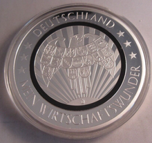 Load image into Gallery viewer, 1897-1977 LUDWIG ERHARD  70MM MEDALLION SILVER PLATED PROOF WITH CAPSULE
