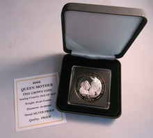 Load image into Gallery viewer, 2002 QUEEN ELIZABETH THE QUEEN MOTHER ONE CROWN ISLE OF MAN SILVER PROOF BOXED
