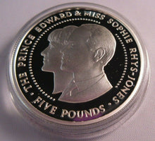 Load image into Gallery viewer, THE PRINCE EDWARD &amp; SOPHIE RHYS-JONES 1999 GUERNSEY SILVER PROOF £5 COIN BOXED
