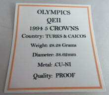 Load image into Gallery viewer, 1994 WINTER OLYMPICS PROOF TURKS &amp; CAICOS 5 CROWNS COIN BOX &amp; COA
