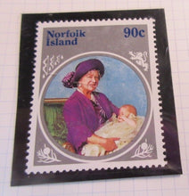 Load image into Gallery viewer, 1985 HMQE QUEEN MOTHER 85th ANNIV COLLECTION NORFOLK ISLAND STAMPS ALBUM SHEET
