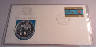 1975 PAPUA NEW GUINEA BIRD OF PARADISE K10 SILVER PROOF 45mm COIN PNC