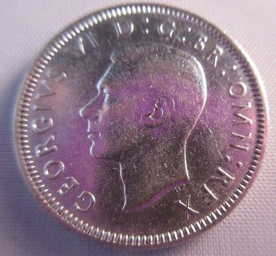 1938 KING GEORGE VI BARE HEAD .500 SILVER EF+ ONE SHILLING COIN & CLEAR FLIP S1