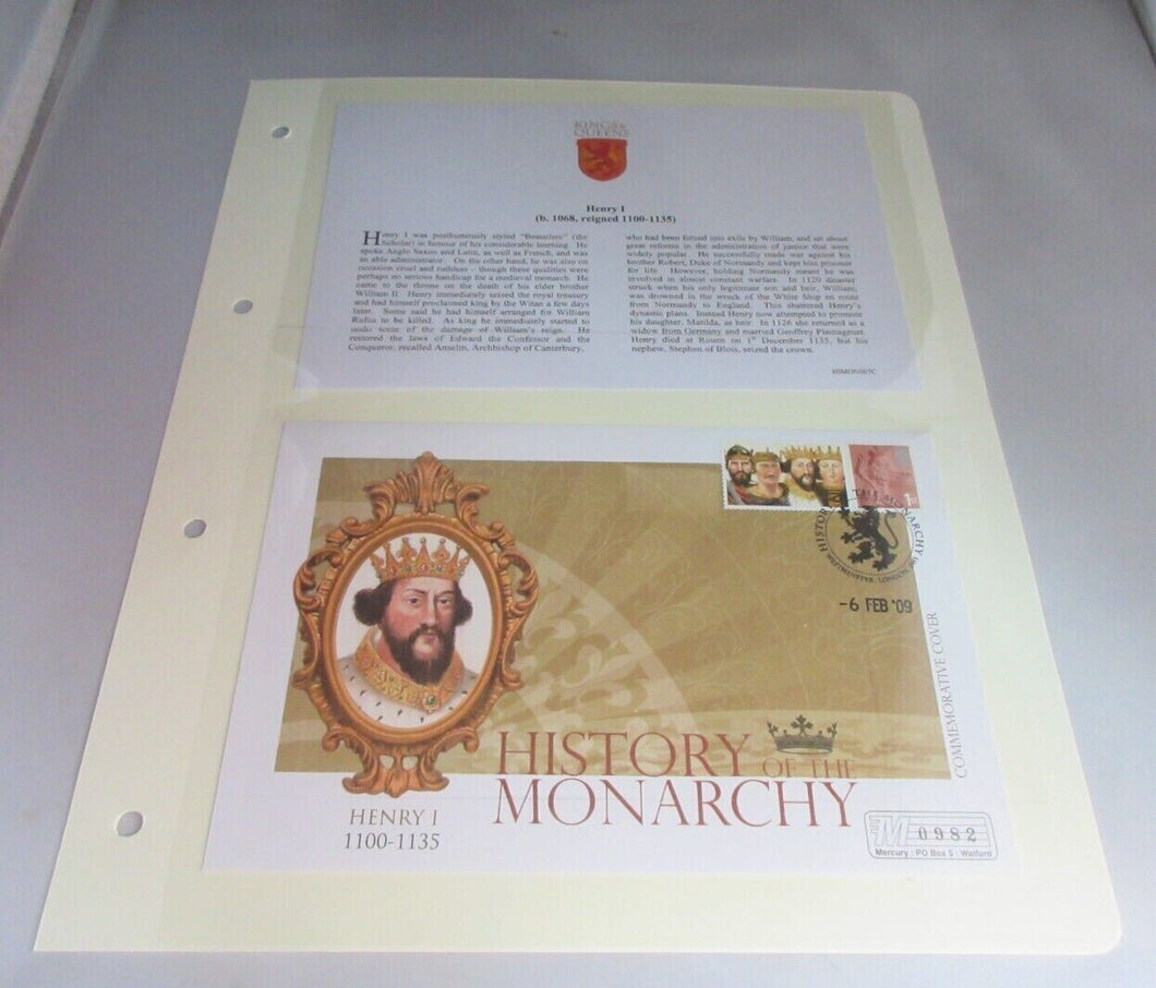 HENRY I REIGN 1100-1135 COMMEMORATIVE COVER INFORMATION CARD & ALBUM SHEET