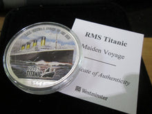 Load image into Gallery viewer, 2005 RMS TITANIC COLOURED 1oz .999 SILVER EAGLE DOLLAR WITH COA MAIDEN VOYAGE
