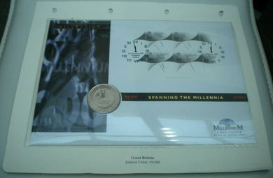 1999 SPANNING THE MILLENNIA 2000, MINT BUNC 1999 £5 COIN COVER PNC, INFO SHEET