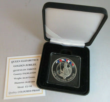 Load image into Gallery viewer, 2002 QEII GOLDEN JUBILEE QUEEN ON THRONE 50P CROWN COLOURED PROOF BOXED WITH COA
