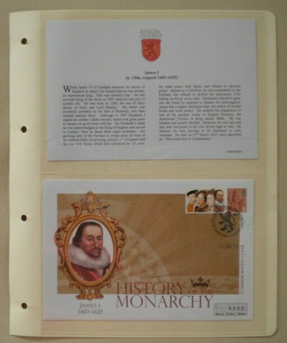 2008 HISTORY OF THE MONARCHY JAMES I 1603-1625 COMMEMORATIVE STAMP COVER