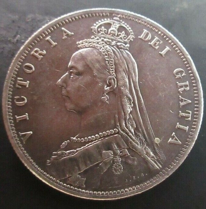 1887 JUBILEE BUST CROWNED SHIELD IN GARTER HALF CROWN REF SPINK 3924 Cc2