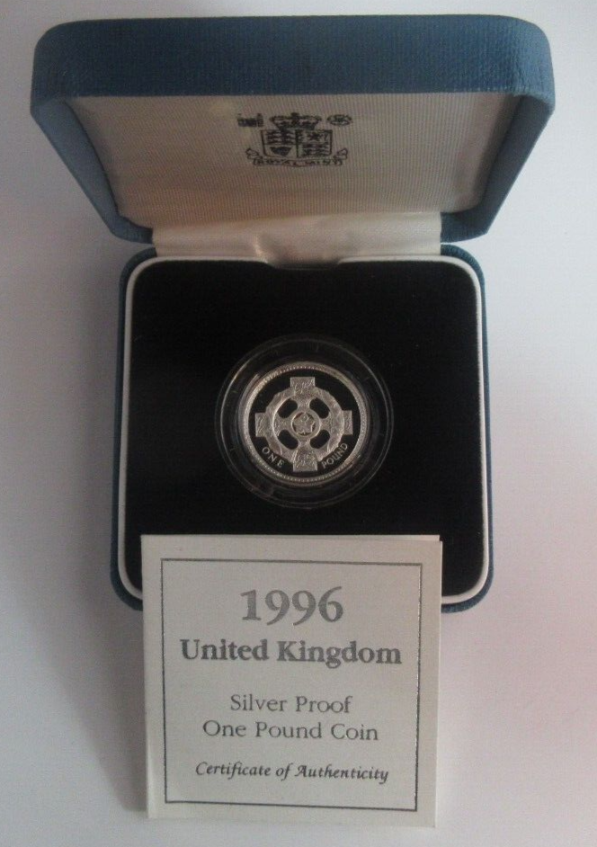 1996 Celtic Cross Silver Proof UK Royal Mint £1 Coin Boxed With COA