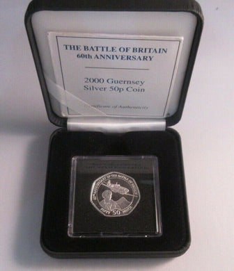 2000 Battle of Britain 60th Anniversary Silver Proof Guernsey 50p Coin + Box/COA