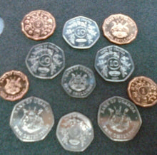 Load image into Gallery viewer, 1987 50P SHAPED BANK OF UGANDA TEN SHILLINGS &amp; 20P SHAPED 5 SHILLINGS MULTI LIST
