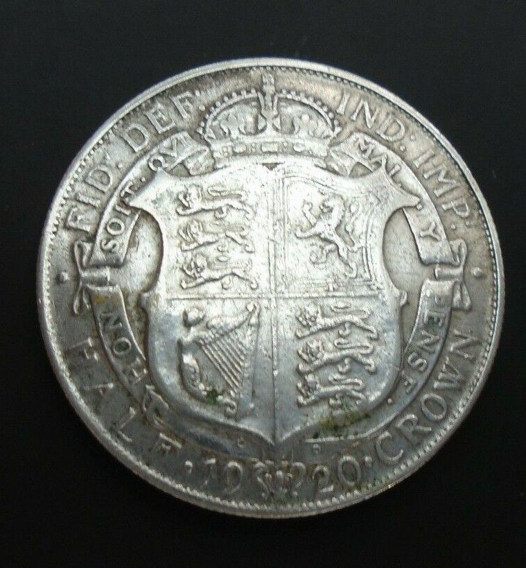 1920 GEORGE V BARE HEAD FIRST COINAGE HALF 1/2 CROWN SPINK 4021 CROWNED SHIELD 1