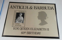 Load image into Gallery viewer, 1986 QUEEN ELIZABETH II 60TH BIRTHDAY ANTIGUA &amp; BARBUDA STAMPS &amp; ALBUM SHEET
