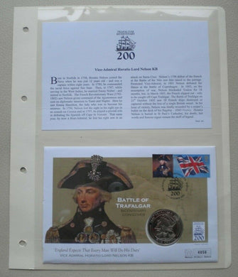 1805-2005 BATTLE OF TRAFALGAR - PROOF GIBRALTAR 2005 1 CROWN COIN COVER PNC