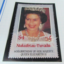 Load image into Gallery viewer, 1986 QUEEN ELIZABETH II 60TH BIRTHDAY NUKUFETAU TUVALU STAMPS &amp; ALBUM SHEET
