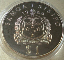 Load image into Gallery viewer, 1969 ROBERT LOUIS STEVENSON WESTERN SAMOA ONE DOLLAR CROWN SIZE COIN IN CAPSULE
