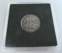 Load image into Gallery viewer, 1944 KING GEORGE VI BARE HEAD .500 SILVER aUNC 6d SIXPENCE COIN IN CAPSULE
