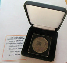 Load image into Gallery viewer, 2002 GOLDEN JUBILEE LONDON TOWER BRIDGE PROOF GIBRALTAR ONE CROWN COIN BOX &amp; COA
