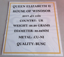 Load image into Gallery viewer, 2017 QUEEN ELIZABETH II HOUSE OF WINDSOR BUNC £5 FIVE POUND COIN QUAD CAP &amp; COA
