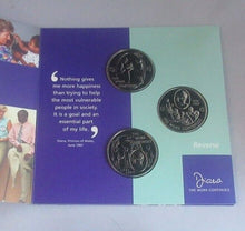 Load image into Gallery viewer, 2002 DIANA PRINCESS OF WALES THE WORK CONTINUES CHANNEL ISLANDS 3 X £5 BUnc SET

