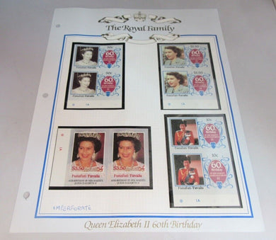 1986 QEII 60TH BIRTHDAY IMPERFORATE MNH FUNAFUTI TUVALU STAMPS & ALBUM SHEET