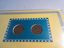 Load image into Gallery viewer, INDIAN HEAD PENNIES ISSUED 1900 &amp; 1901 WITH POSTAGE STAMPS ON ALBUM INFO SHEET
